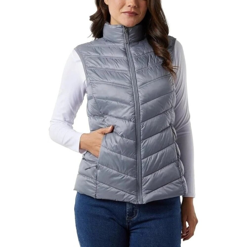 NEW 32 Degrees Heat Women's L Gray Puffer Vest Lightweight Insulated G1759